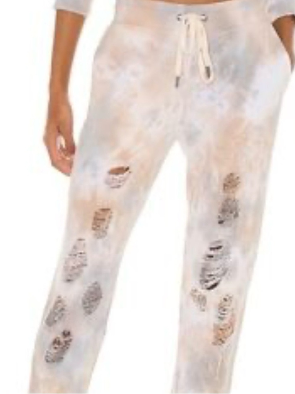 Distressed Tie-Dye Drawstring Joggers in Pale Neutrals